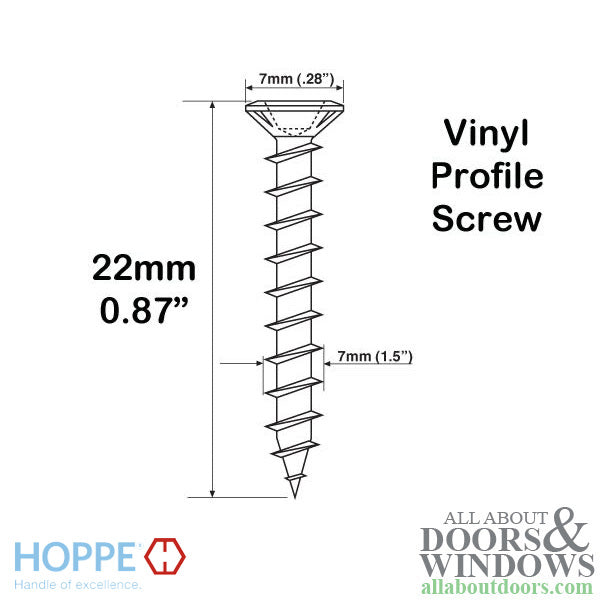 Hoppe Stainless Steel Screw for Vinyl Profiles – 8mm Head, 22mm Length