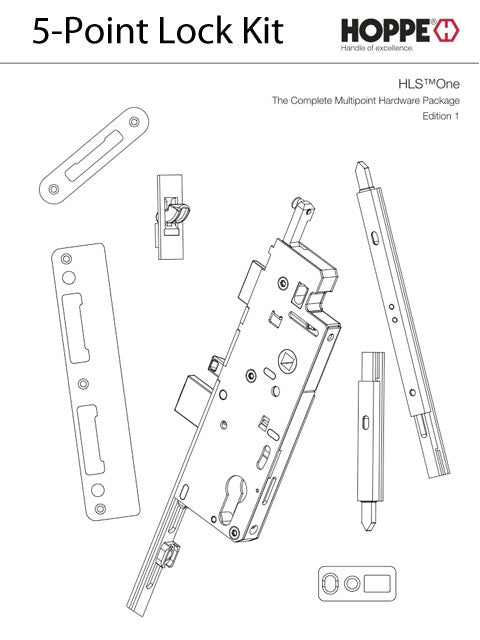 Hoppe HLS-ONE 5-Point Manual Tongue/Shootbolt System for 8' Doors – 45mm Backset