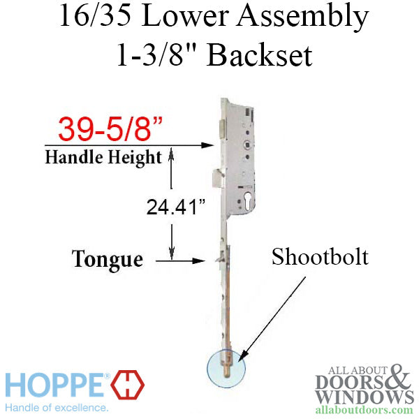 Hoppe Multipoint Lower Extension with Tongue and Shootbolt – 35mm Backset, 39.62" Handle Height, 24.41" Tongue