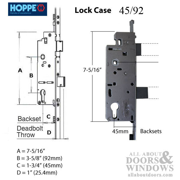 Peachtree Multipoint Lock Bottom Gear Kit for 93" Doors – 45mm Backset, 92mm PZ, 36" Handle Height