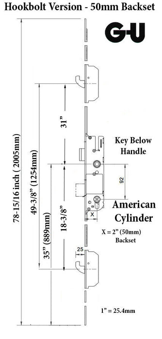 GU Secury Europa Rhino Multipoint Lock – 50mm Backset, 92mm PZ, Key Below