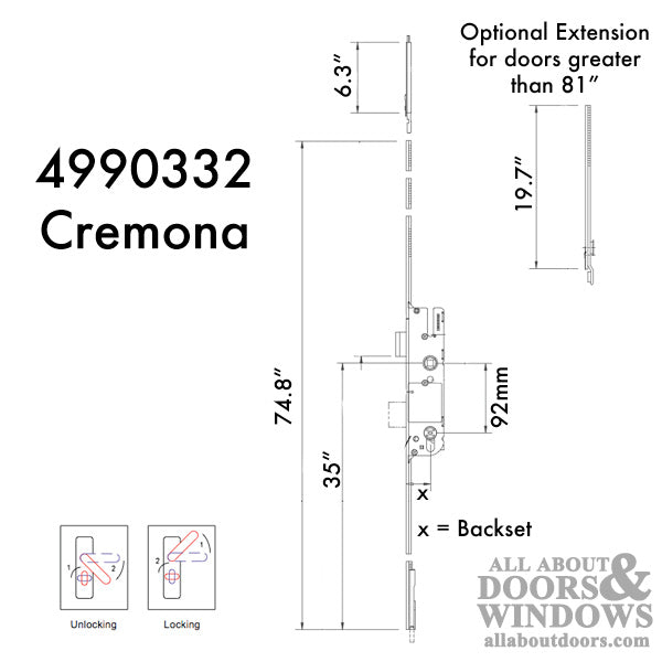 GU Cremona 3-Point Multipoint Lock Kit for 6' 8" Doors – 92mm PZ