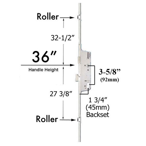 3-Point Multipoint Lock Kit with Rollers – 45mm Backset, 92mm PZ