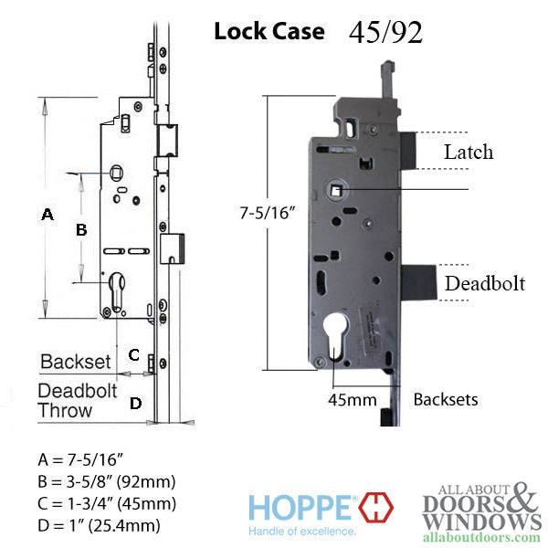Hoppe Multipoint Lock Kit for 79-1/2" Doors – 45mm Backset, 92mm PZ, 36" Handle Height