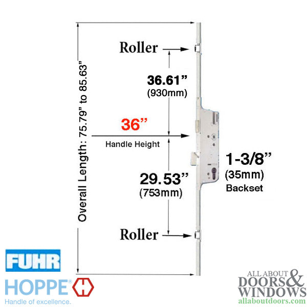 Hoppe Multipoint Lock Replacement Kit for 77" FUHR – 35mm Backset, 92mm PZ