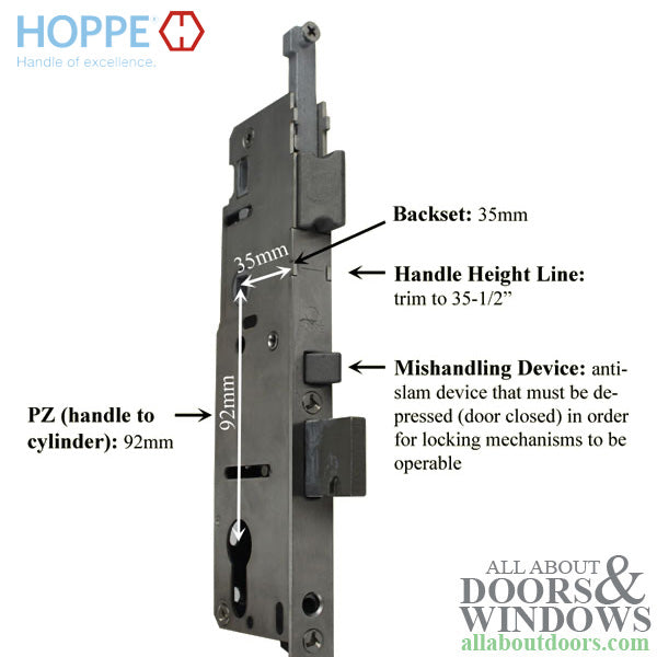 Hoppe Caradco Replacement Lock Kit for 93" Active Doors – 35mm Backset, 92mm PZ