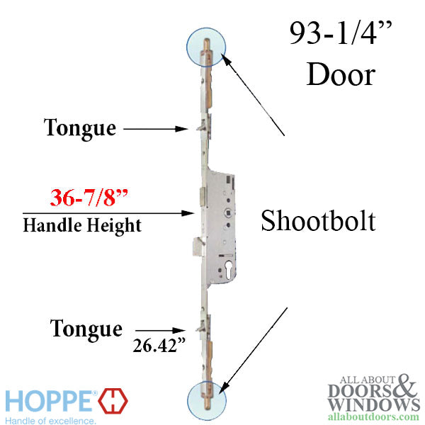 Hoppe HLS9000 5-Point Multipoint Lock for 93-1/4" Doors – 45mm Backset, 92mm PZ