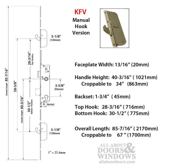 KFV Multipoint Lock – 45mm Backset, 92mm PZ, 2 Hooks