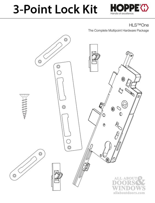 Hoppe HLS-ONE 3-Point Manual Tongue System for 8' Doors – 45mm Backset