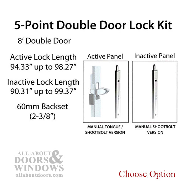 Hoppe HLS9000 Double Door Multipoint Kit for 8' Doors – 60mm Backset