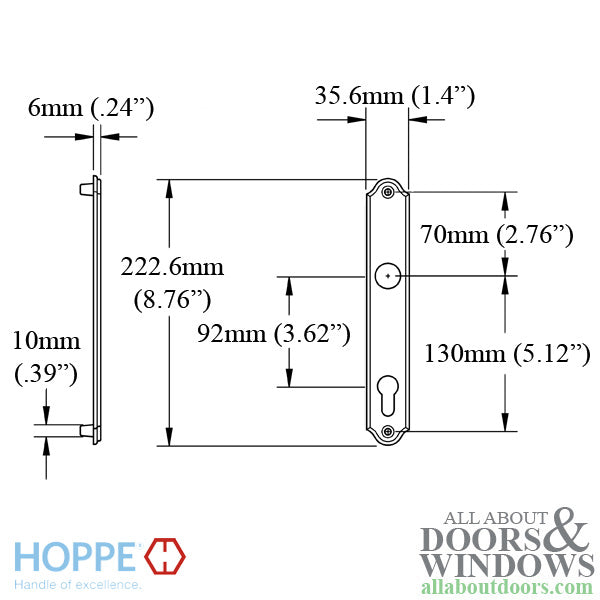 Hoppe Traditional Interior Backplate M374N – 92mm PZ, Antique Brass