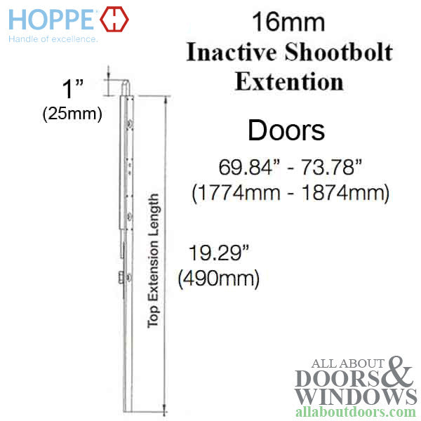 Hoppe Inactive Top Shootbolt Extension – 19-1/4" Length