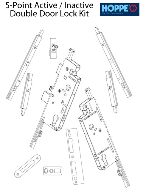 Hoppe HLS-ONE/HLS9000 Double Door Multipoint Lock Kit for 7' Doors – 45mm Backset