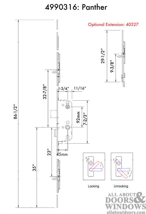 G-U Panther New Breed Multipoint Lock Kit – 45mm Backset, 92mm PZ, Stainless Steel