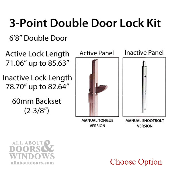 Hoppe HLS9000 Double Door 3-Point Lock Kit for 6' 8" Doors – 60mm Backset