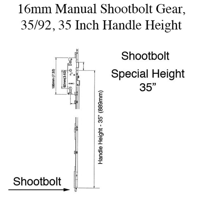 HLS9000 Bottom Gear – 35mm Backset, 16mm Faceplate, 35" Length
