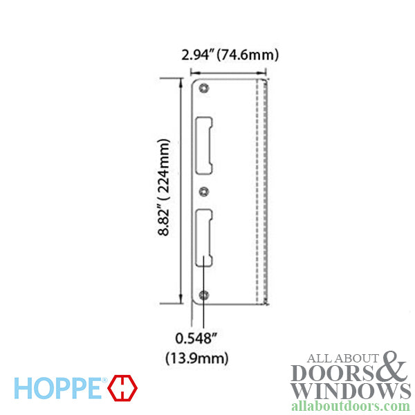 Hoppe Extended Latch and Deadbolt Strike – Curved Lip for 3" Doors