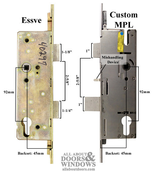 Amesbury Multipoint Lock Replacement Kit for ESSVE – 6' 8" Doors, 45mm Backset, 92mm PZ