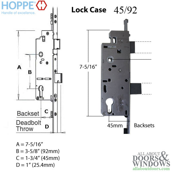Hoppe HLS9000 5-Point Multipoint Lock for 93-1/4" Doors – 45mm Backset, 92mm PZ