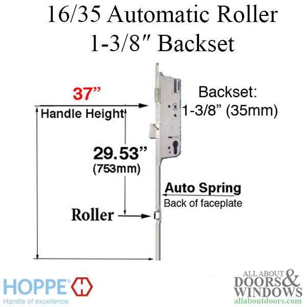 Hoppe Automatic Gear Bottom Assembly – 35mm Backset, 92mm PZ, 37" Handle Height
