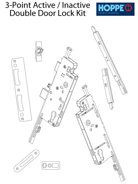 Hoppe HLS9000 Double Door 3-Point Lock Kit for 6' 8" Doors – 60mm Backset