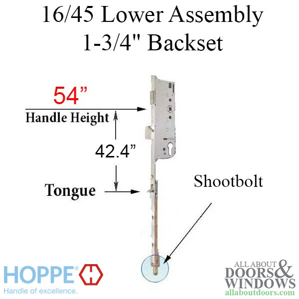 Hoppe Multipoint Lower Extension with Tongue and Shootbolt – 45mm Backset, 92mm PZ, 54" Handle Height, 42.4" Tongue