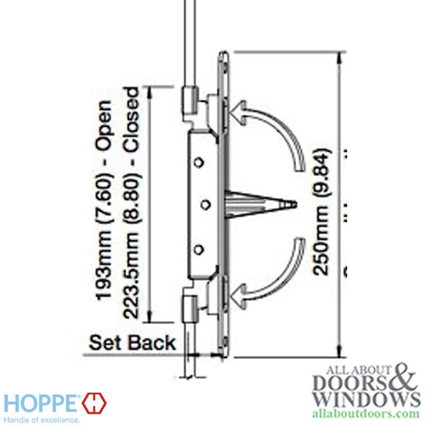 Hoppe Inactive Flushbolt for Double French Doors – 30mm Rod Backset, Polished Brass
