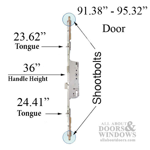 Peachtree Multipoint Lock Bottom Gear Kit for 93" Doors – 45mm Backset, 92mm PZ, 36" Handle Height
