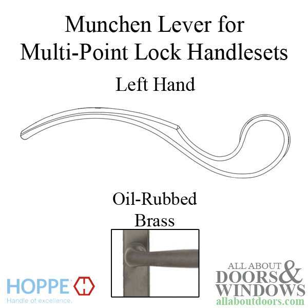 Hoppe Munchen Lever Handle – Left Hand, Oil-Rubbed Brass