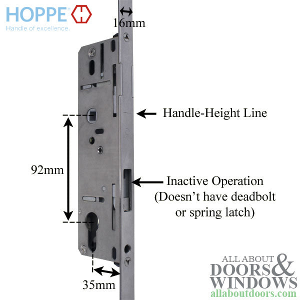 Hoppe Inactive Multipoint Lock Kit for 93" Caradco Doors – 35mm Backset, 92mm PZ