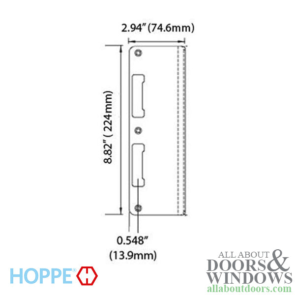 Hoppe Extended Latch & Deadbolt Strike Plate – 2.94" x 8.82", Bright Brass