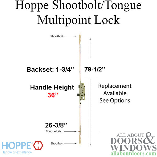 Hoppe Multipoint Lock Kit for 79-1/2" Doors – 45mm Backset, 92mm PZ, 36" Handle Height