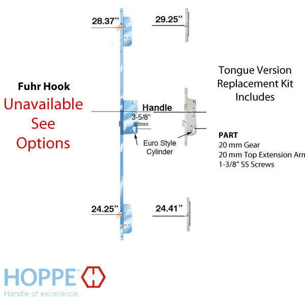 Hoppe Fuhr Multipoint Lock Replacement Kit – 35mm Backset, 92mm PZ