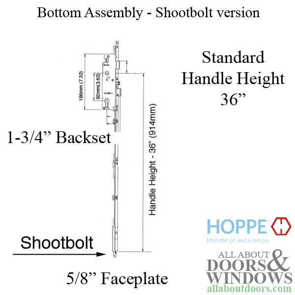 Hoppe HLS9000 Bottom Gear – 45mm Backset, 36" Handle Height, Manual Shootbolt
