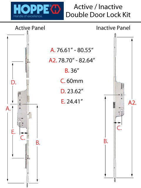 Hoppe HLS-ONE/HLS9000 5-Point Multipoint Lock Kit for 6' 8" Doors – 60mm Backset