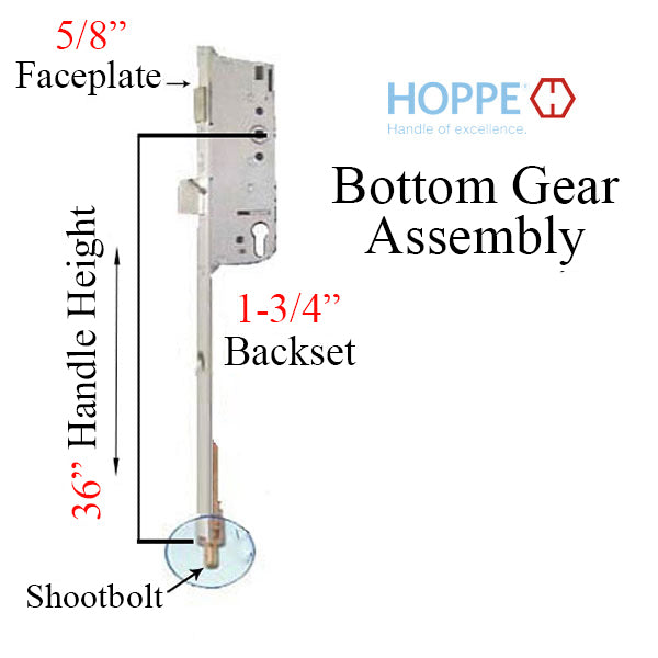 Hoppe HLS9000 Bottom Gear – 45mm Backset, 36" Handle Height, Manual Shootbolt