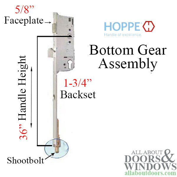 Hoppe HLS9000 Bottom Gear – 45mm Backset, 36" Handle Height, Manual Shootbolt