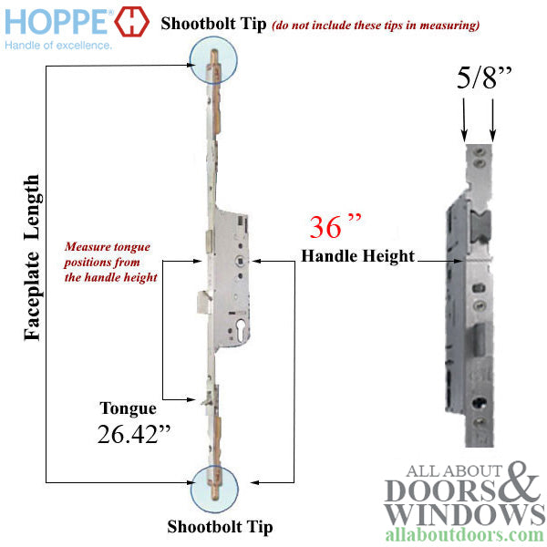 Hoppe Multipoint Lock Kit for 79-1/2" Doors – 45mm Backset, 92mm PZ, 36" Handle Height