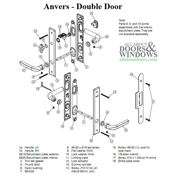 Andersen Anvers Handle Trim Set for Frenchwood Double Doors – Bright Brass