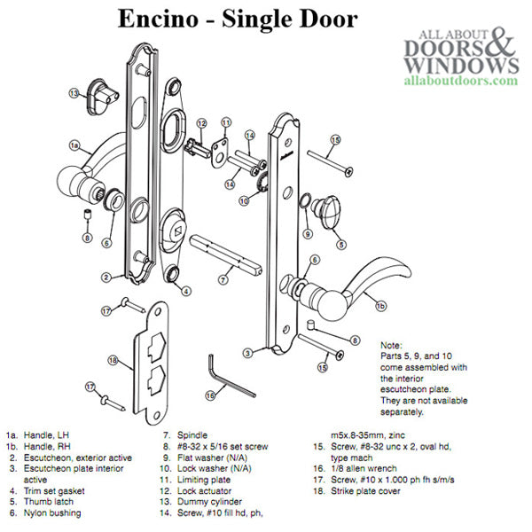 Andersen Encino Hardware Kit for Single Hinged Patio Door – Non-Keyed, Distressed Nickel