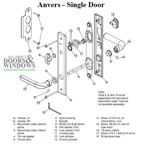 Andersen Anvers Handle Trim Set for Single Active Frenchwood Hinged Door – Satin Nickel