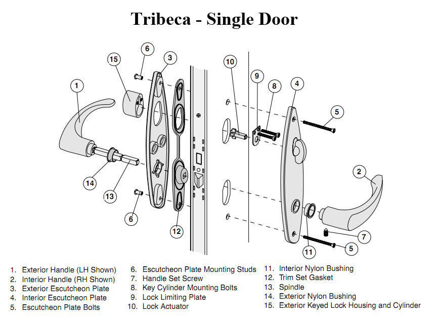 Andersen Tribeca Patio Door Hardware Set – Non-Keyed, Stone Finish
