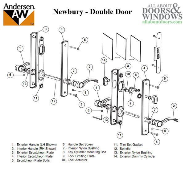 Andersen Newbury Handle Trim Set for Double Hinged Doors – Satin Nickel