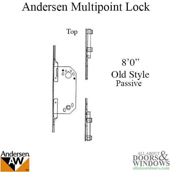 Andersen 2-Point Passive Lock for 8' Frenchwood Doors – 50.8mm Backset, Old Style Gold