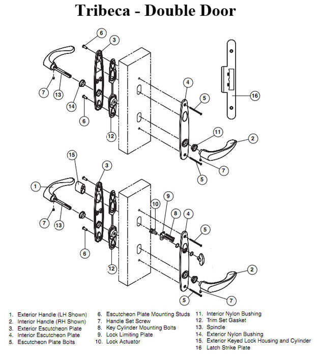 Andersen Tribeca Patio Door Hardware Set – Non-Keyed, Stone Finish