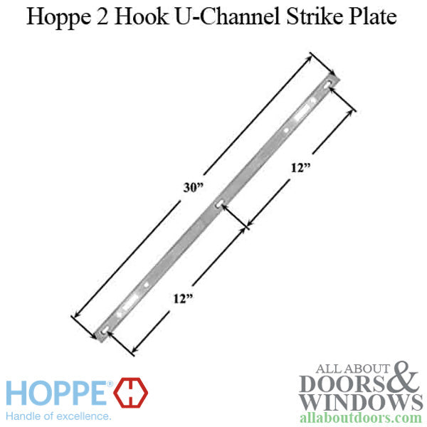Hoppe 2 Point Sliding Door Lock Strike – U-Channel, Brushed Stainless Steel