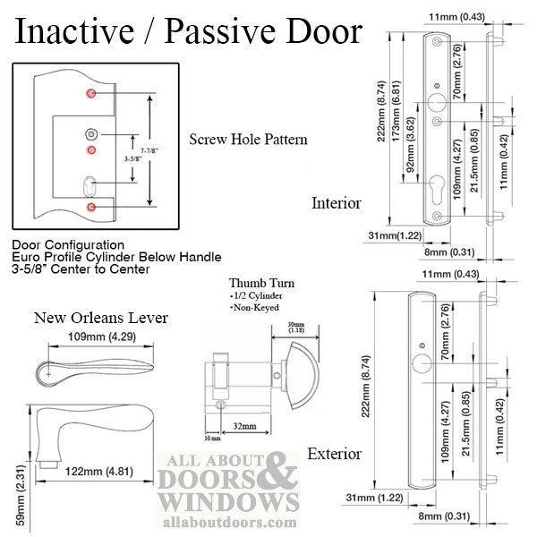 Hoppe New Orleans Inactive Handleset – 92mm PZ, Brushed Chrome