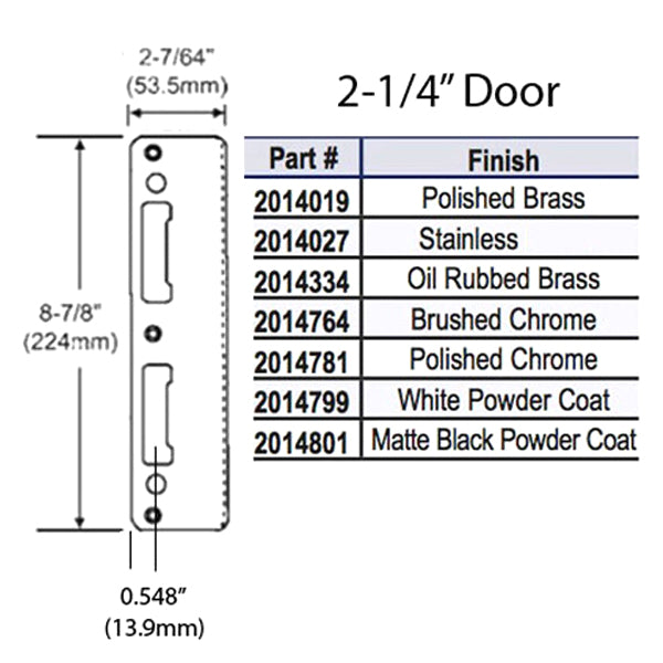 Hoppe Extended Lip Latch and Deadbolt Strike – 2-1/4" Door, Stainless Steel