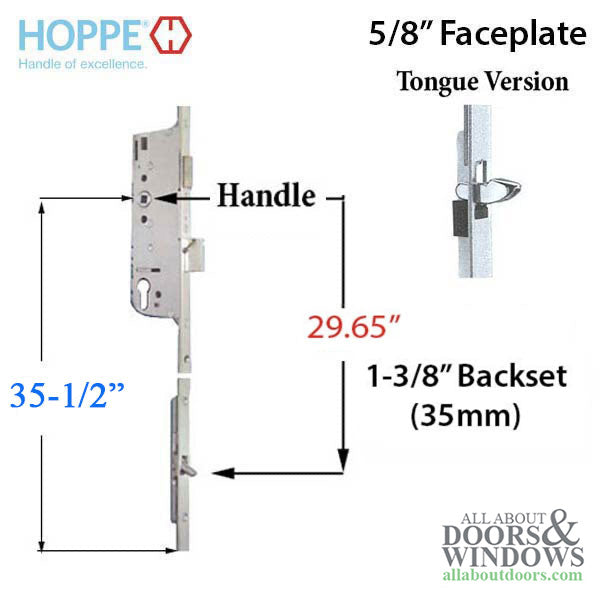 Hoppe 16mm Manual Tongue Gear – 35mm Backset, 92mm PZ, 29.65" Tongue