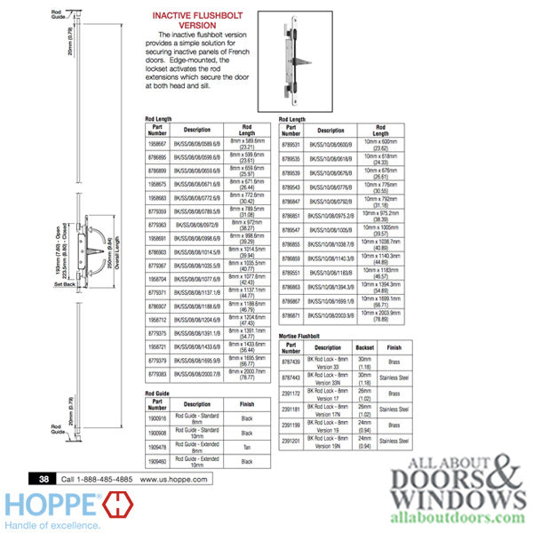 Hoppe Inactive Flushbolt HTL Rod Version Gear – 45mm Backset, Right Hand